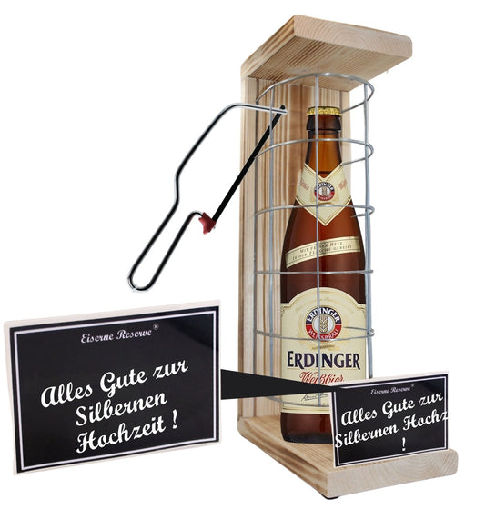 Erdinger Weißbier- Alles Gute zur Silbernen Hochzeit - Eiserne Reserve Gitterkäfig Bier Geschenk zur Silbernen Hochzeit