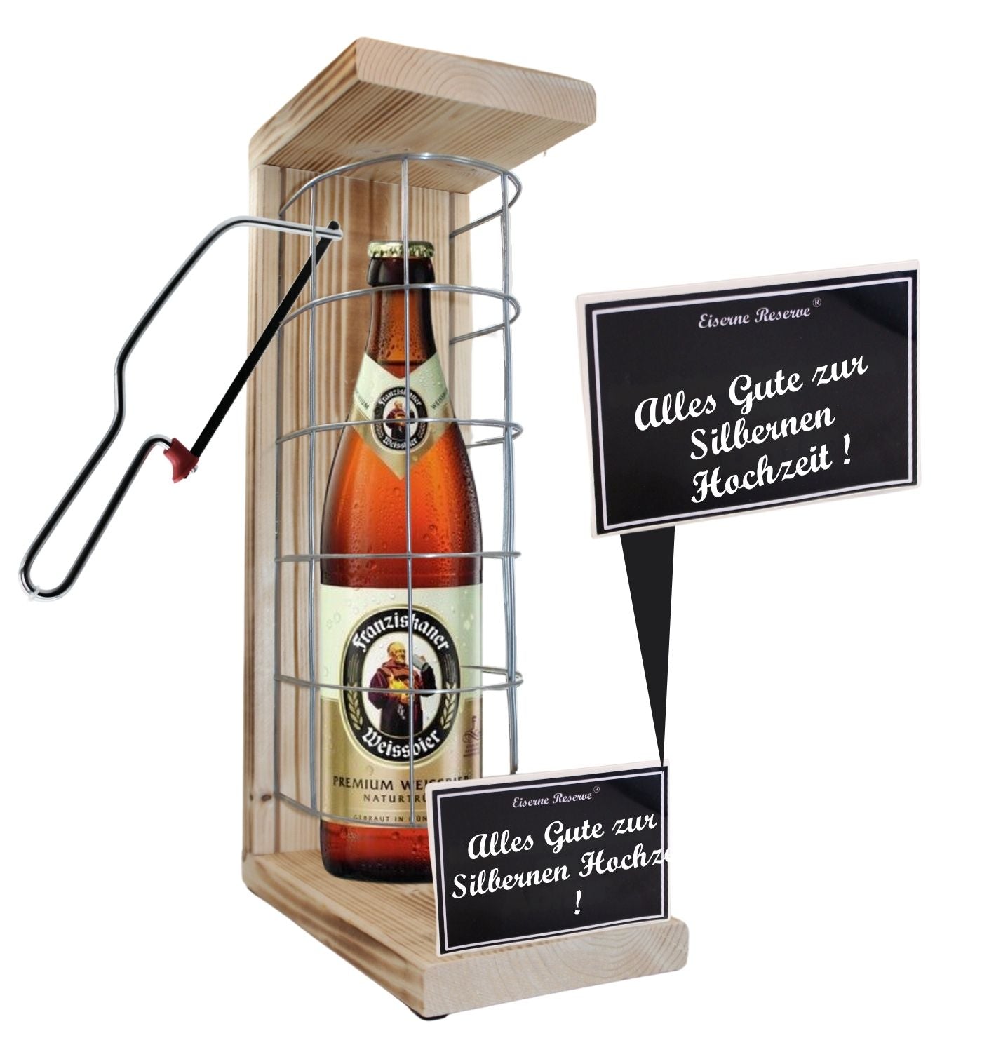 Franziskaner Weissbier- Alles Gute zur Silbernen Hochzeit - Eiserne Reserve Gitterkäfig Bier Geschenk zur Silbernen Hochzeit