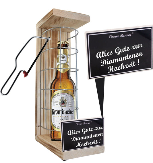 Krombacher Pils -Alles Gute zur Diamantenen Hochzeit - Eiserne Reserve Gitterkäfig Bier Geschenk zur Diamantenen Hochzeit