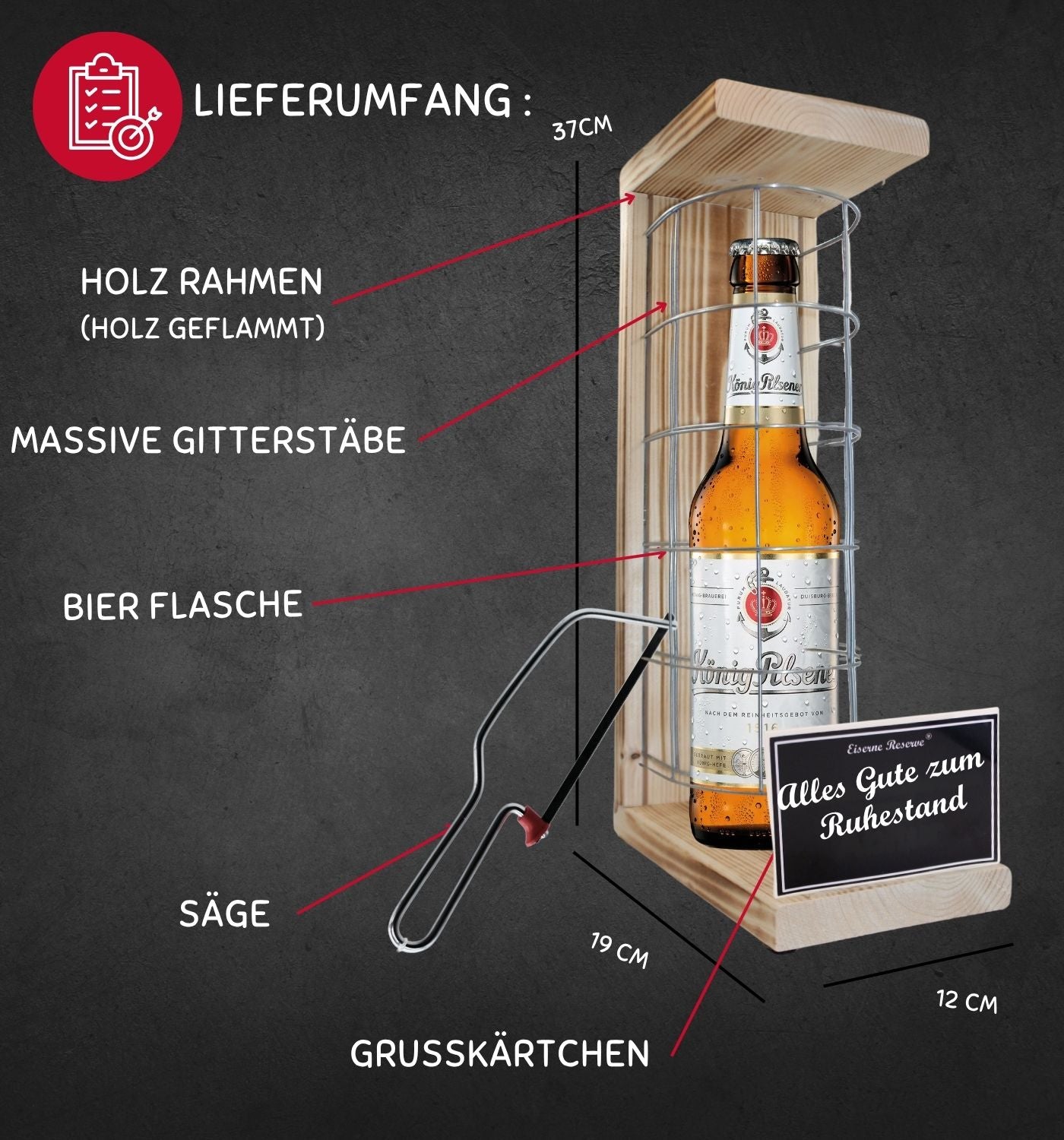 König Pilsener - Alles Gute zum wohlverdienten Ruhestand - Eiserne Reserve Gitterkäfig Bier Geschenk zum Ruhestand