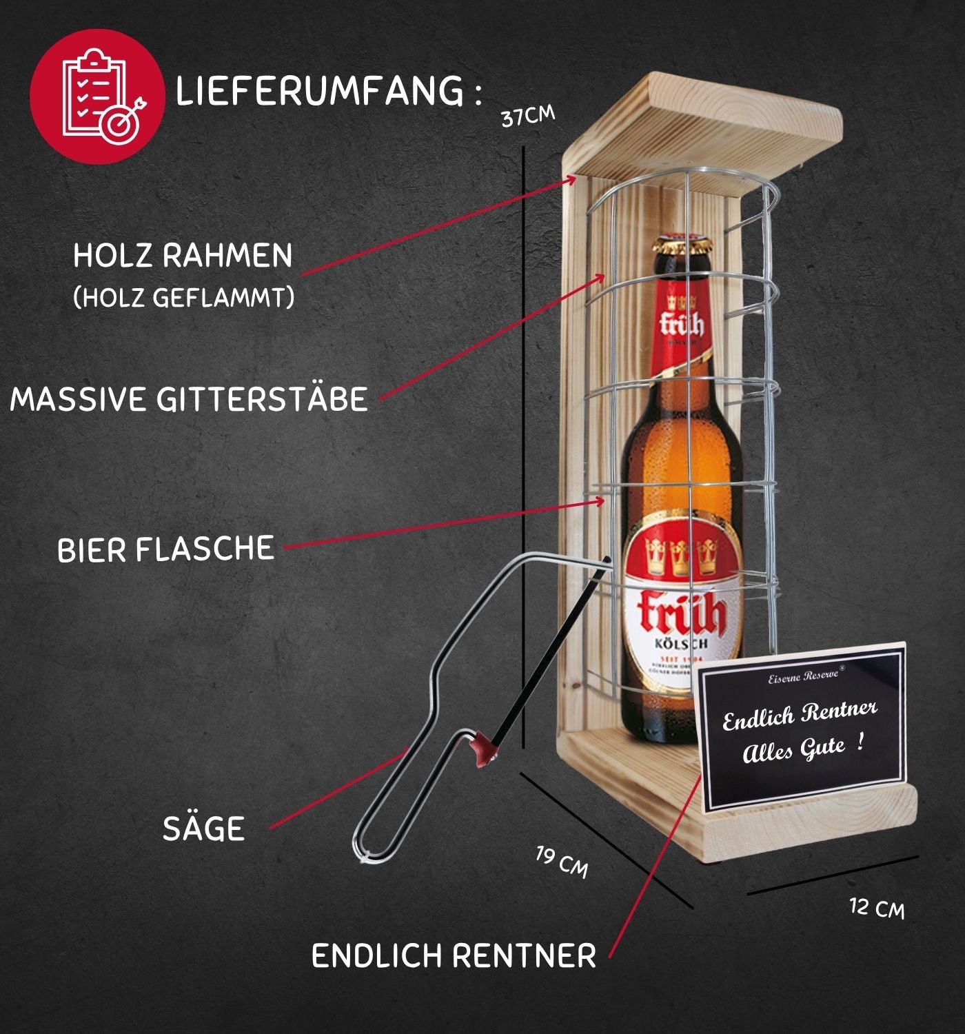 Früh Kölsch- Endlich Rentner Alles Gute - Eiserne Reserve Gitterkäfig Bier Geschenk zum Ruhestand