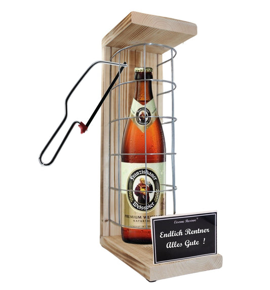 Franziskaner Weissbier- Endlich Rentner Alles Gute - Eiserne Reserve Gitterkäfig Bier Geschenk zum Ruhestand