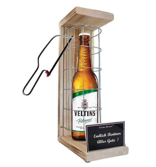 Veltins Pilsener - Endlich Rentner Alles Gute - Eiserne Reserve Gitterkäfig Bier Geschenk zum Ruhestand