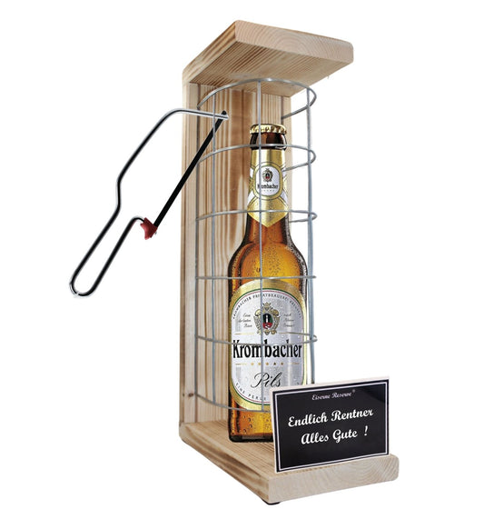 Krombacher Pils - Endlich Rentner Alles Gute - Eiserne Reserve Gitterkäfig Bier Geschenk zum Ruhestand