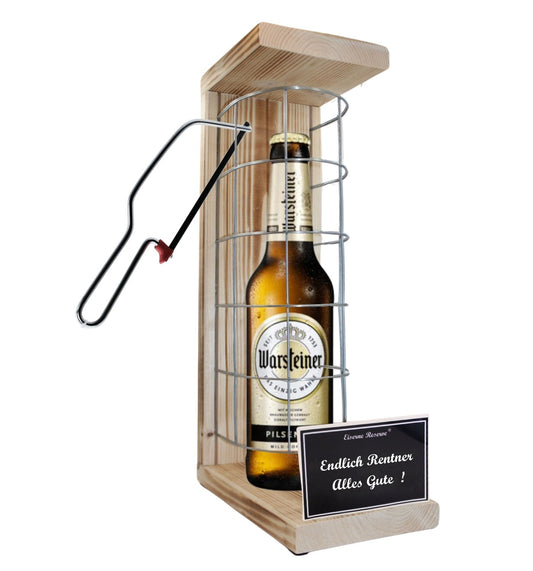 Warsteiner Pilsener - Endlich Rentner Alles Gute - Eiserne Reserve Gitterkäfig Bier Geschenk zum Ruhestand