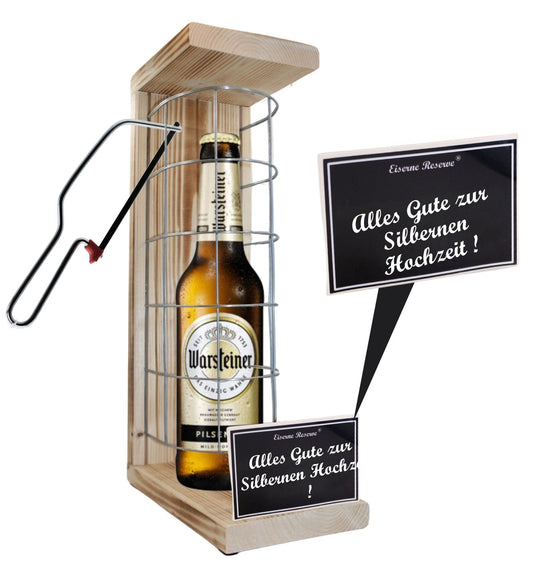 Warsteiner Pilsener - Alles Gute zur Silbernen Hochzeit - Eiserne Reserve Gitterkäfig Bier Geschenk zur Silbernen Hochzeit