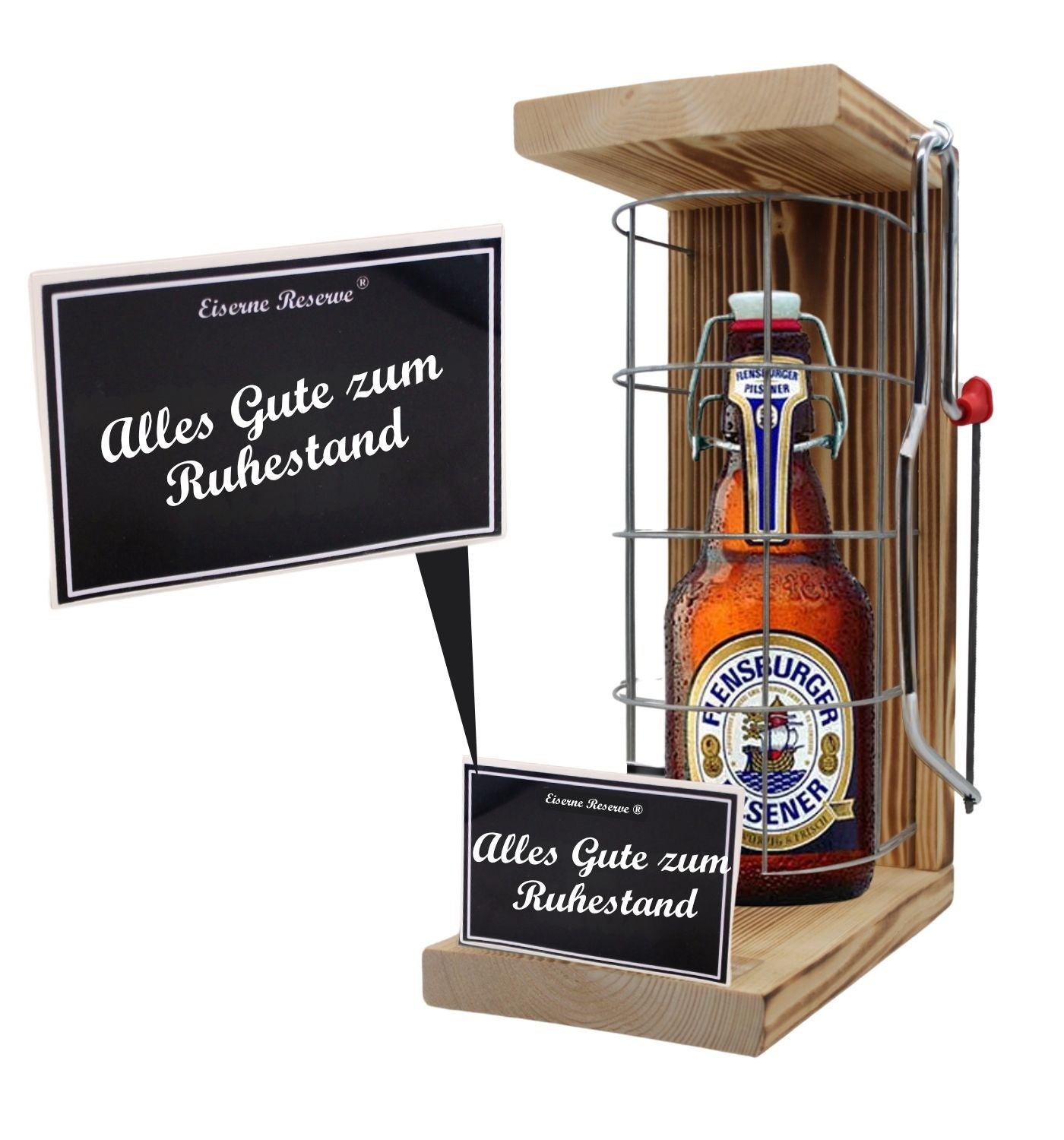 Flensburger Pilsener - Alles Gute zum wohlverdienten Ruhestand - Eiserne Reserve Gitterkäfig Bier Geschenk zum Ruhestand