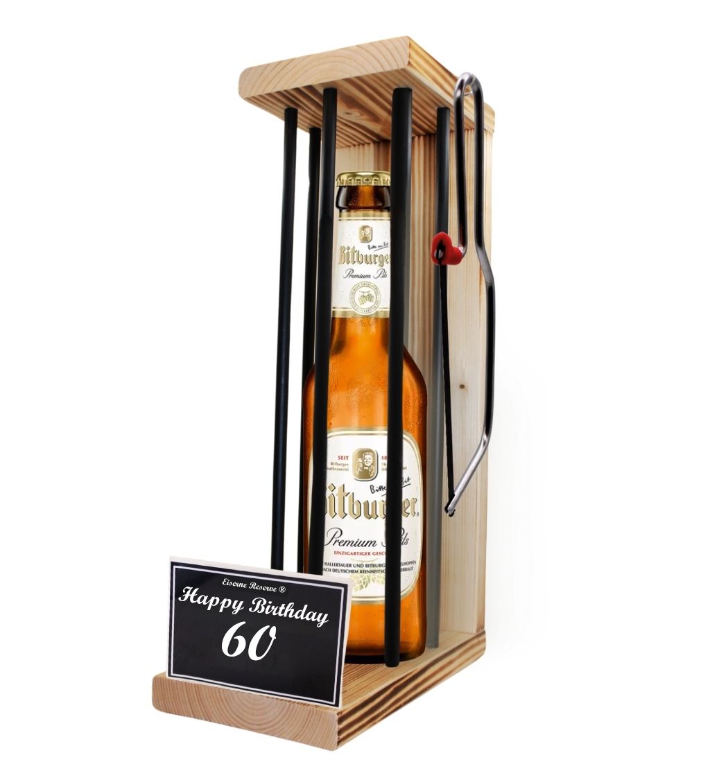 Bitburger Pils - Happy Birthday 60 - Eiserne Reserve Black Edition – 60 Geburtstag Mann Frau Geschenk