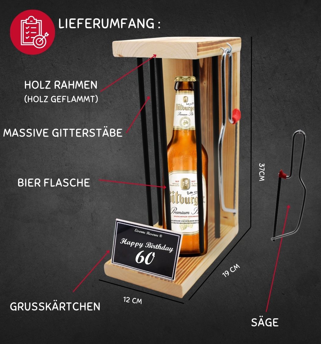 Bitburger Pils - Happy Birthday 60 - Eiserne Reserve Black Edition – 60 Geburtstag Mann Frau Geschenk