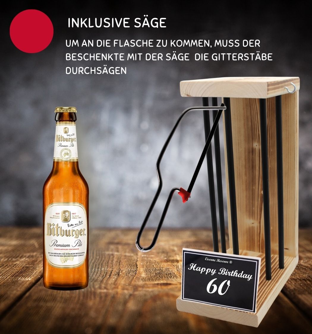 Bitburger Pils - Happy Birthday 60 - Eiserne Reserve Black Edition – 60 Geburtstag Mann Frau Geschenk