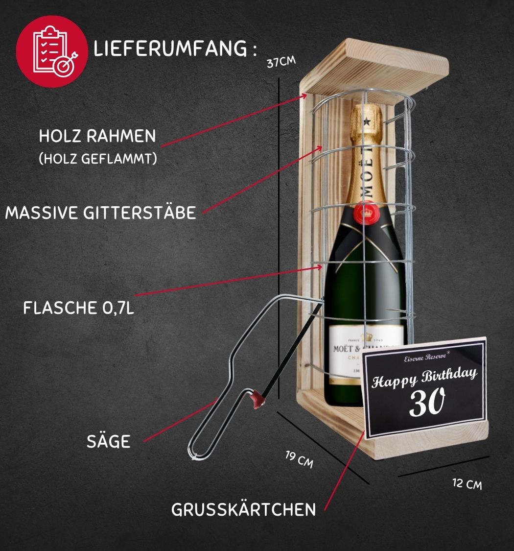 Moet - 30 Happy Birthday - Eiserne Reserve Gitterkäfig Geschenk 30. Geburtstag