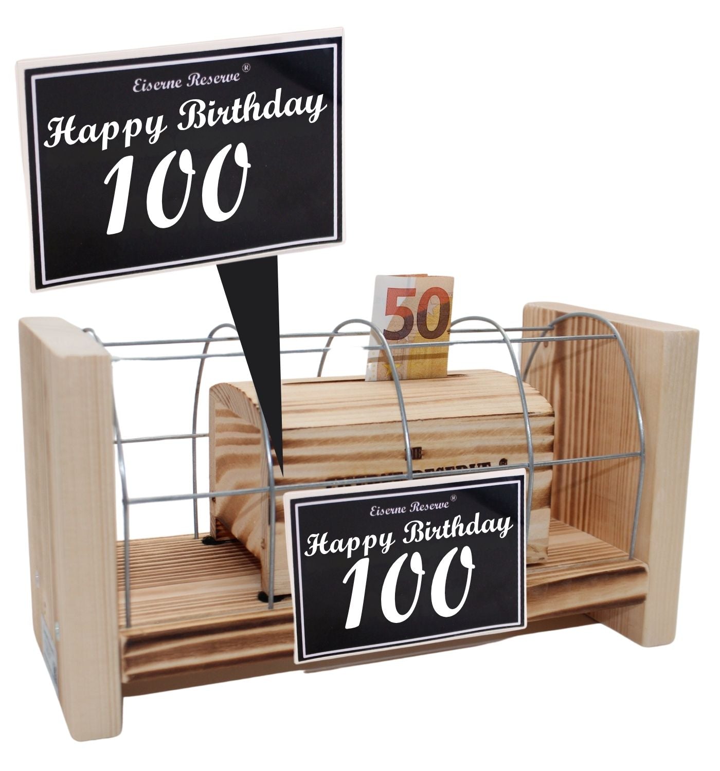100 Happy Birthday - Eiserne Reserve Gitterbox Geldgeschenk 100. Geburtstag