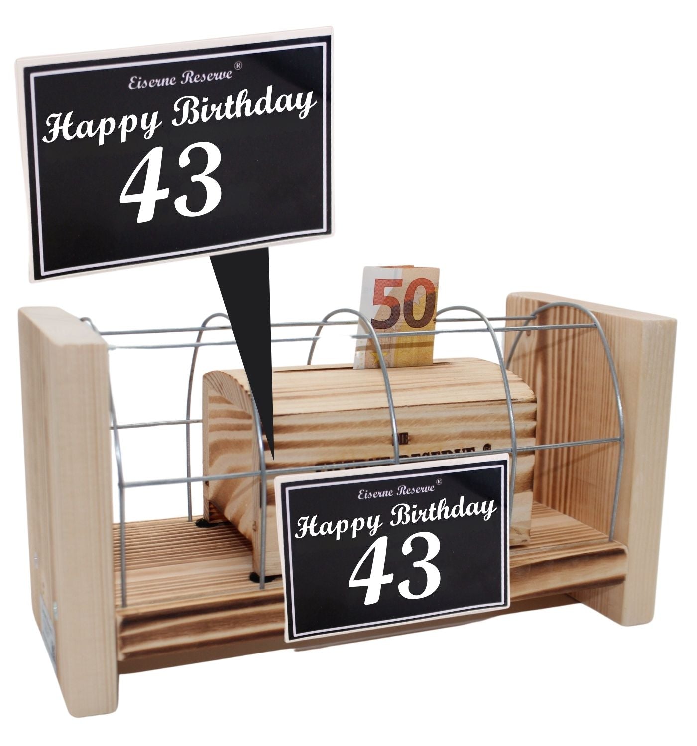 43 Happy Birthday - Eiserne Reserve Gitterbox Geldgeschenk 43. Geburtstag