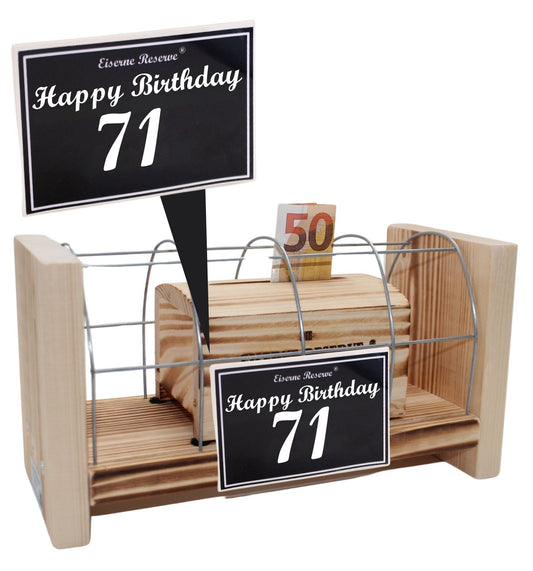 71 Happy Birthday - Eiserne Reserve Gitterbox Geldgeschenk 71. Geburtstag