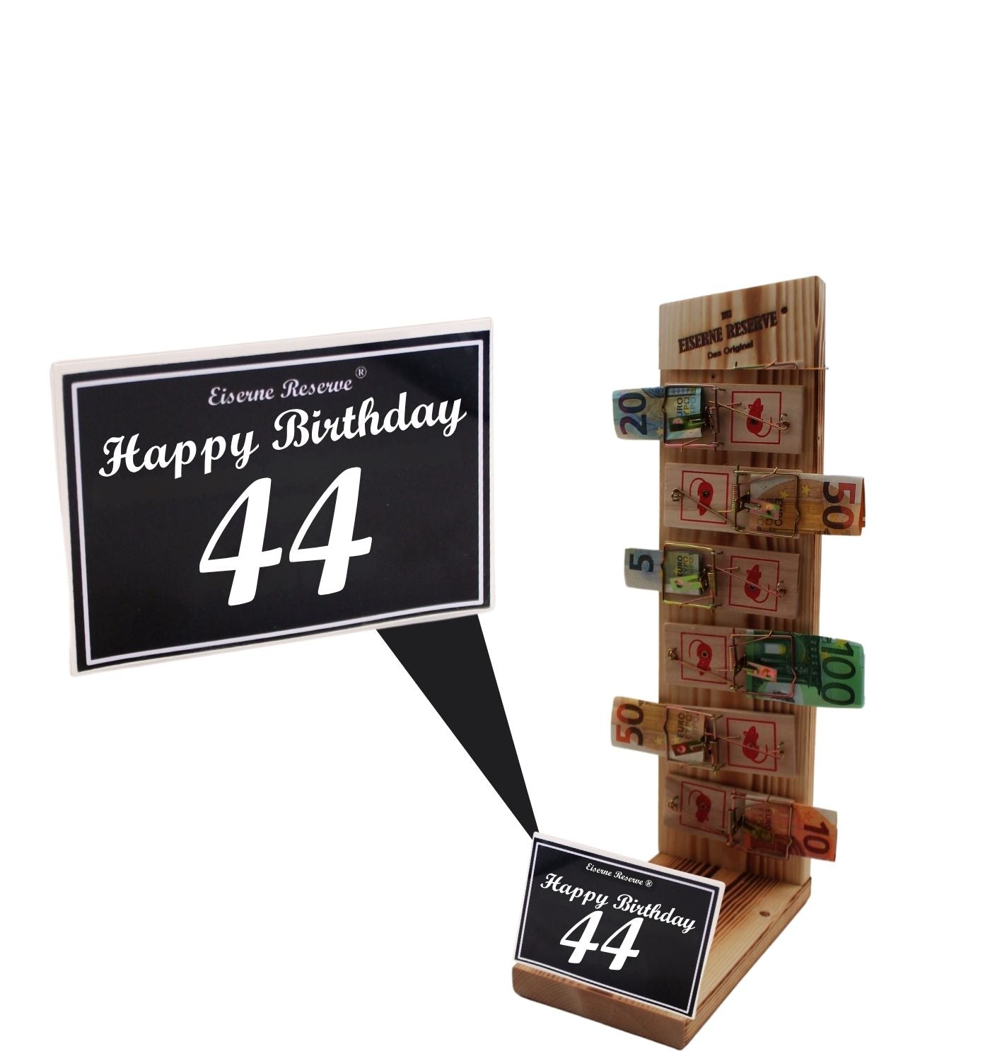 44 Happy Birthday - Eiserne Reserve Mausefalle Premium 6er Geldgeschenk 44. Geburtstag