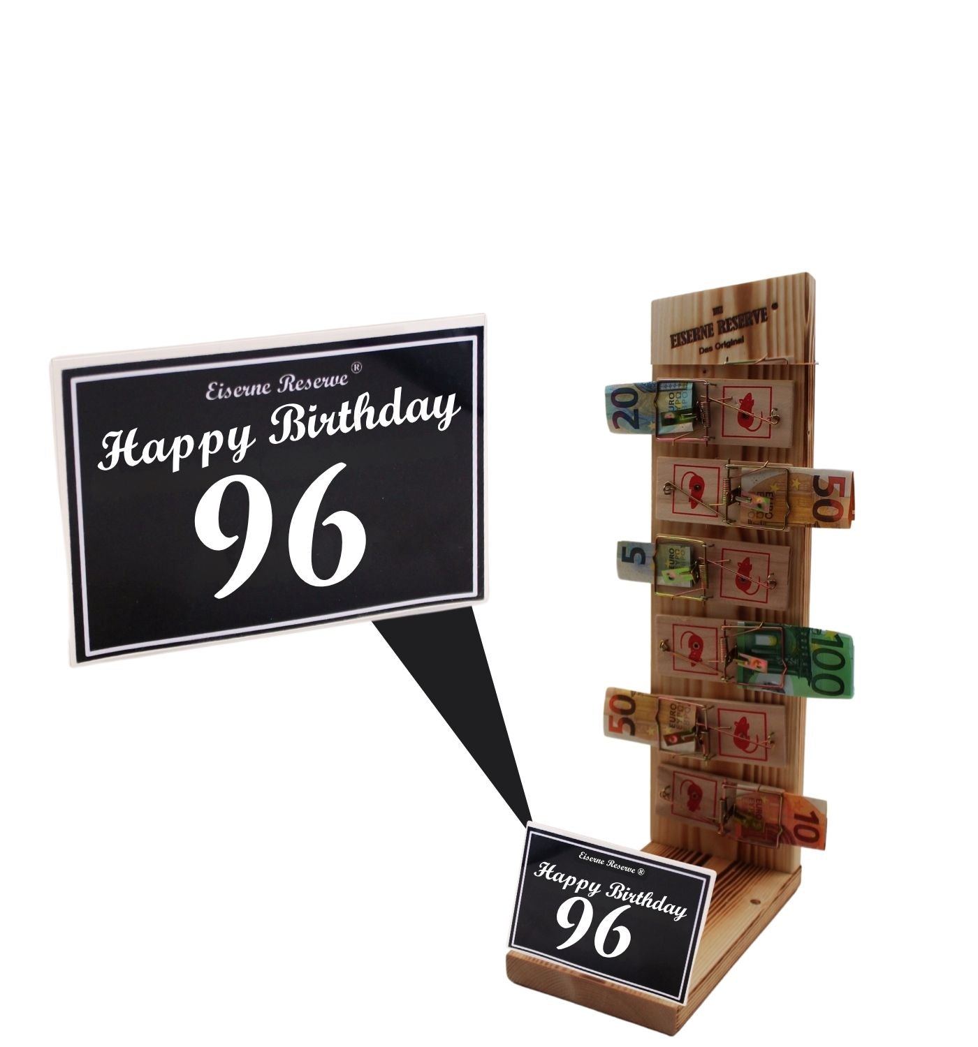 96 Happy Birthday - Eiserne Reserve Mausefalle Premium 6er Geldgeschenk 96. Geburtstag