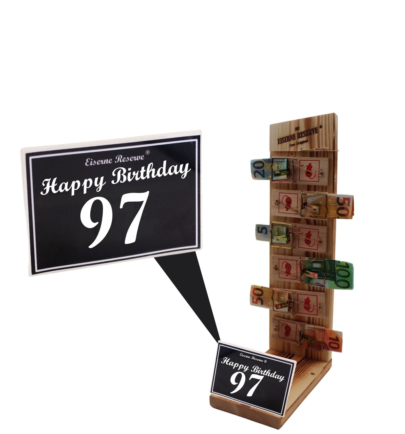 97 Happy Birthday - Eiserne Reserve Mausefalle Premium 6er Geldgeschenk 97. Geburtstag