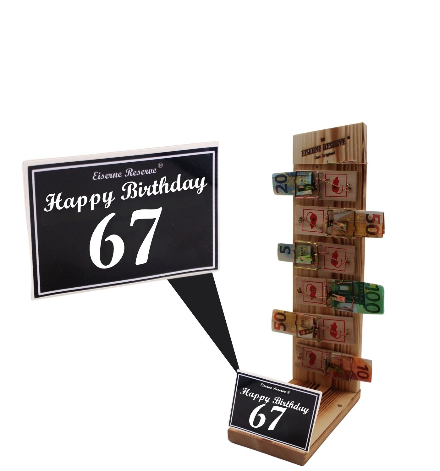 67 Happy Birthday - Eiserne Reserve Mausefalle Premium 6er Geldgeschenk 67. Geburtstag