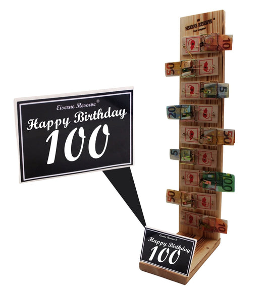 100 Happy Birthday - Eiserne Reserve Mausefalle Deluxe 9er Geldgeschenk 100. Geburtstag