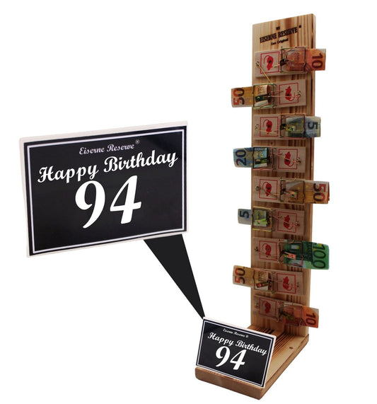 94 Happy Birthday - Eiserne Reserve Mausefalle Deluxe 9er Geldgeschenk 94. Geburtstag