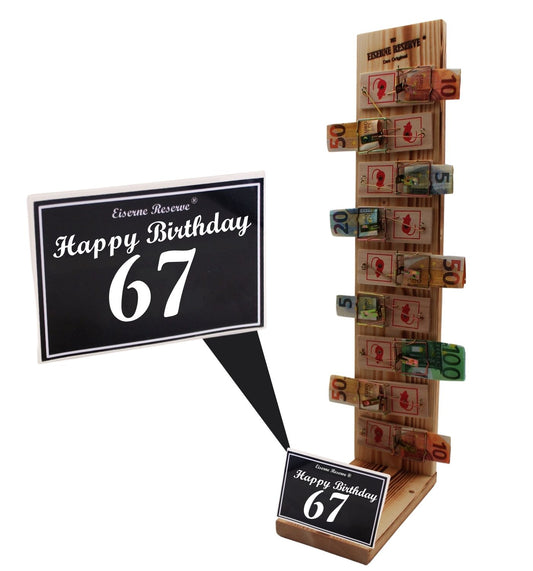 67 Happy Birthday - Eiserne Reserve Mausefalle Deluxe 9er Geldgeschenk 67. Geburtstag