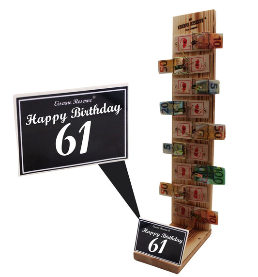 61 Happy Birthday - Eiserne Reserve Mausefalle Deluxe 9er Geldgeschenk 61. Geburtstag