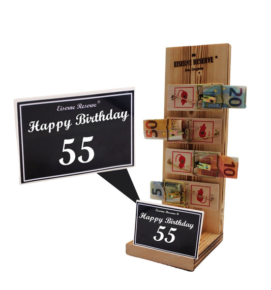 55 Happy Birthday - Eiserne Reserve Mausefalle Geldgeschenk 55. Geburtstag