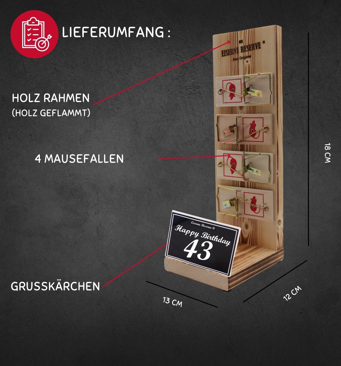 43 Happy Birthday - Eiserne Reserve Mausefalle Geldgeschenk 43. Geburtstag