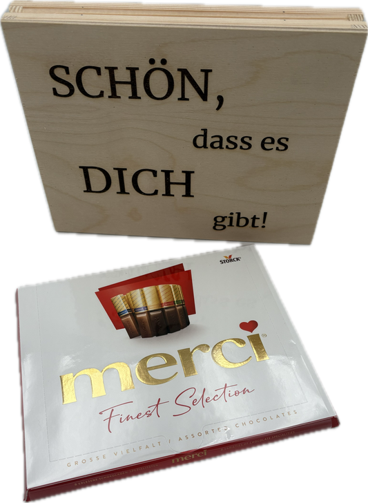 Merci Schokolade - Schön dass es dich gibt - Geschenk Oma Opa Mama Papa 250g Geschenkset Mitarbeiter Geschenkidee Danke