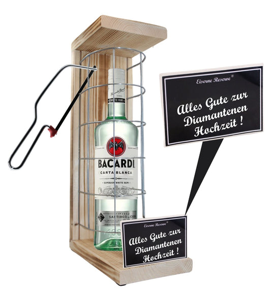 Bacardi -Alles Gute zur Diamantenen Hochzeit - Eiserne Reserve Gitterkäfig Geschenk zur Diamantenen Hochzeit