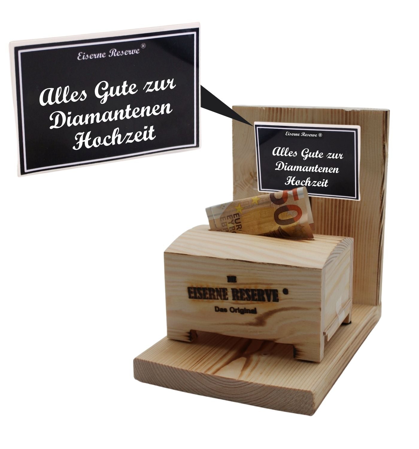 Alles Gute zur Diamantenen Hochzeit- Eiserne Reserve Geldbox - Geldgeschenk - Geld verschenken