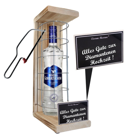 Wodka -Alles Gute zur Diamantenen Hochzeit - Eiserne Reserve Gitterkäfig Geschenk zur Diamantenen Hochzeit