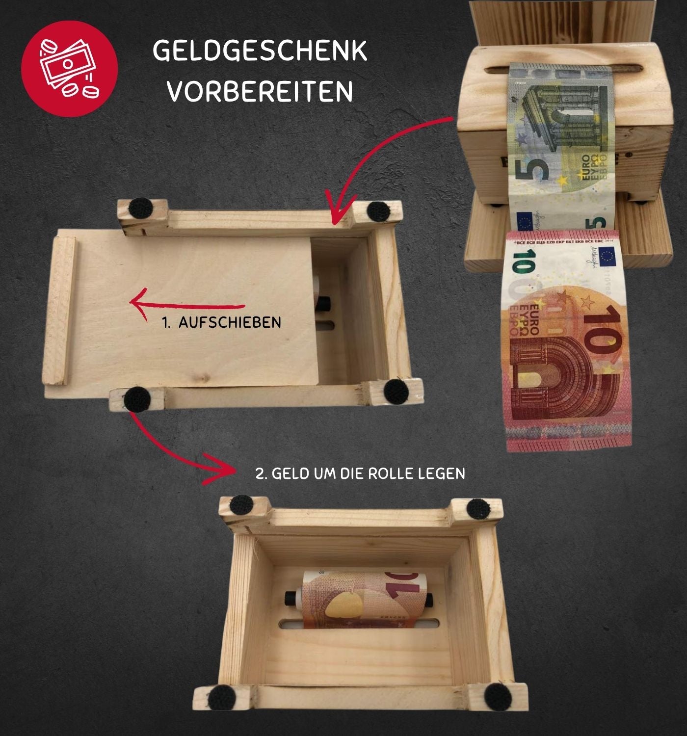 Alles Gute zur Diamantenen Hochzeit- Eiserne Reserve Geldbox - Geldgeschenk - Geld verschenken