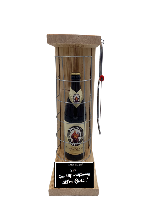 Franziskaner Weissbier Eiserne Reserve Gitterkäfig Geschenk zur Geschäftseröffnung