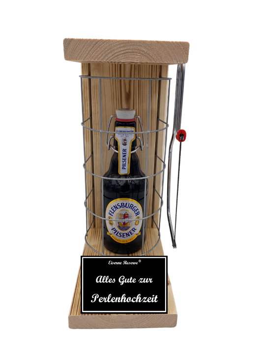 Flensburger Pilsener Eiserne Reserve Gitterkäfig Geschenk zur Perlenhochzeit