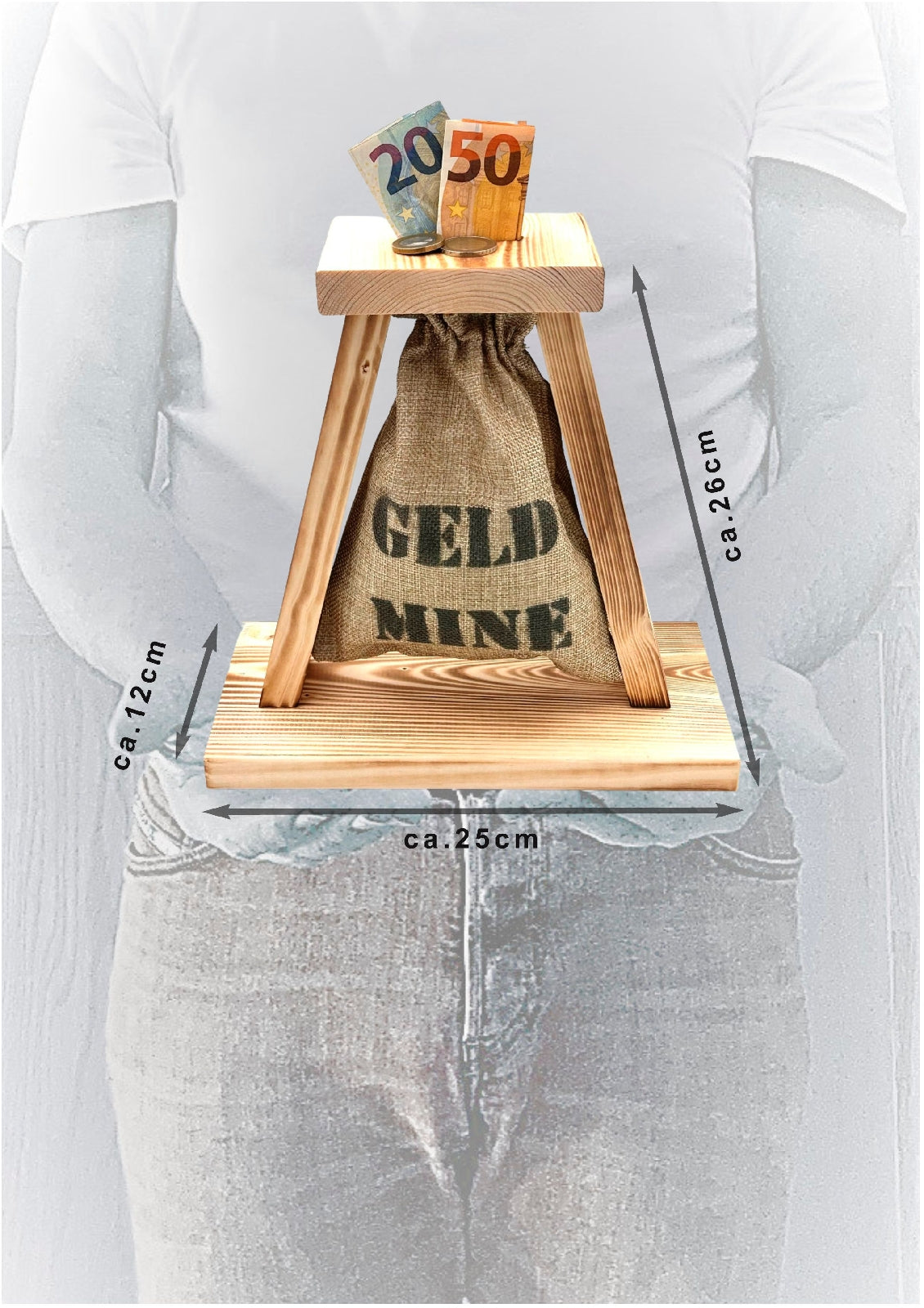 Eiserne Reserve Geld-Mine Spardose Geschenk - lustiges Geldgeschenk handgemacht aus Holz