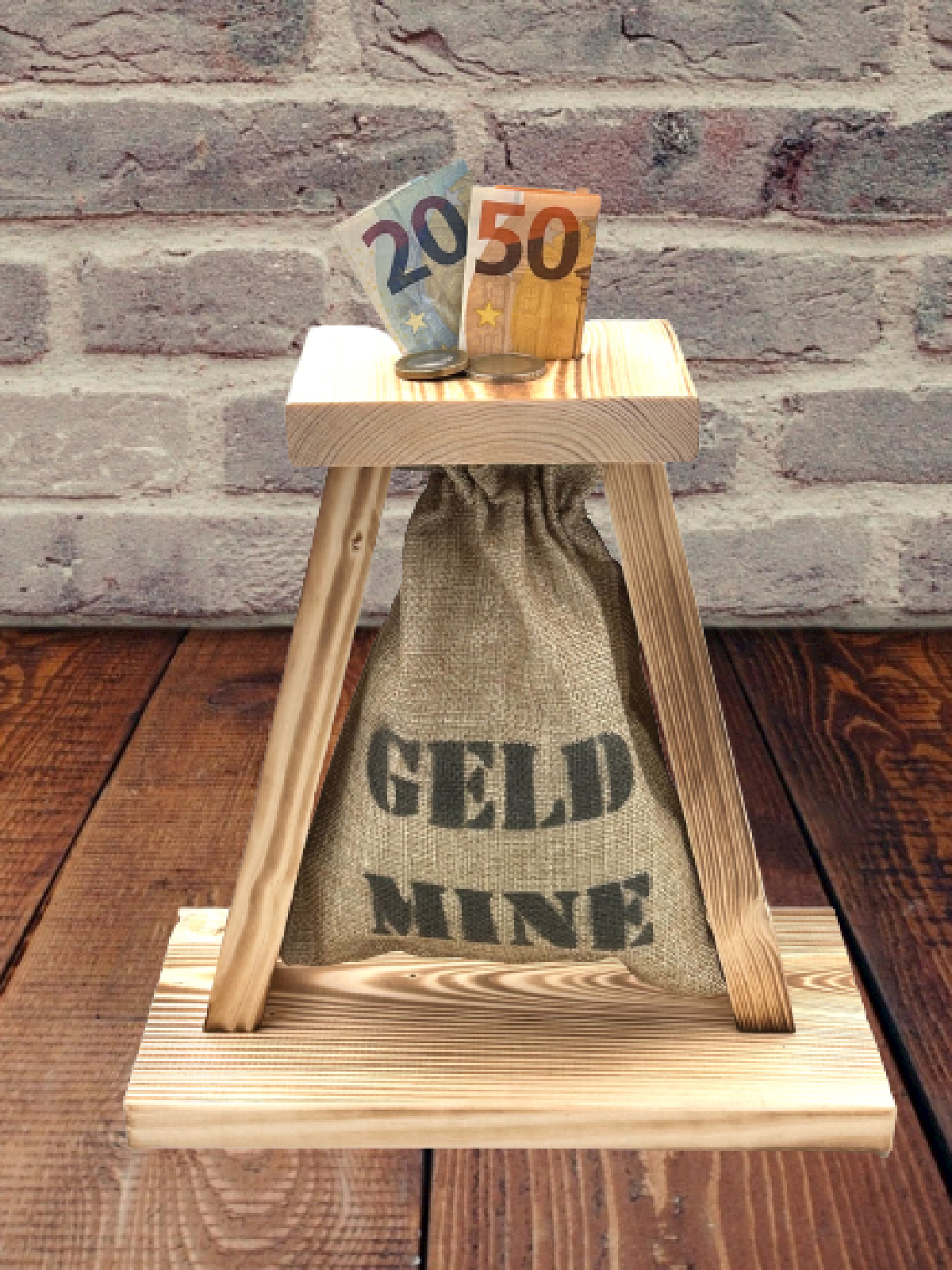 Eiserne Reserve Geld-Mine Spardose Geschenk - lustiges Geldgeschenk handgemacht aus Holz