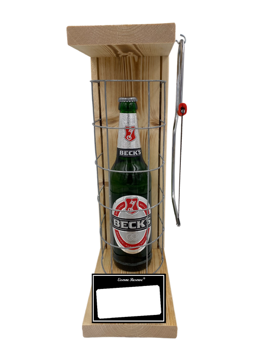 Becks Bier Eiserne Reserve Gitterkäfig Geschenk mit eigenem Text